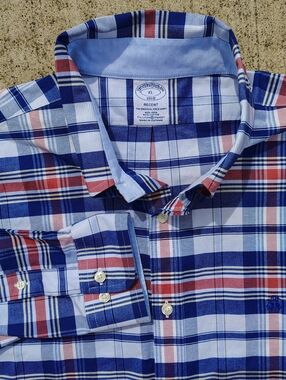 Brooks Brothers 1818 Regent Fit Plaid Button Down Shirt XL Blue Red White Cotton